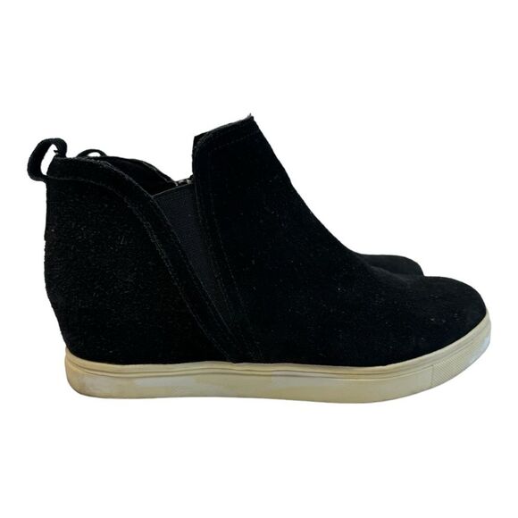 Black Suede Wedge Heel Ankle Booties Casual Comfort Shoes - Picture 1 of 7